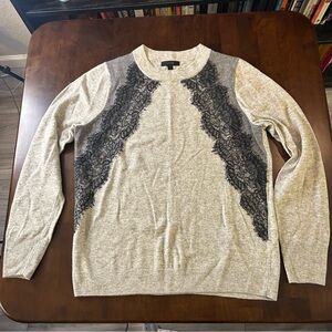 J. CREW LACE WOOL BLEND SWEATER GRAY BLACK SIZE Medium